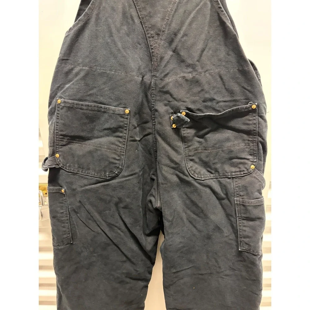 Carhartt Bib Overalls Mens 38x30‎ Black Quilt Lined Double Knee R02BLK Good
